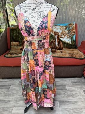 NWOT SHEIN Patchwork Floral Tiered Sundress — Pink Multi